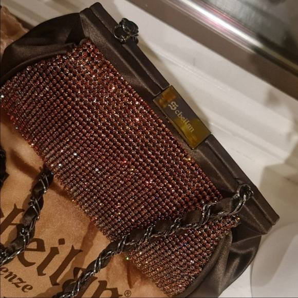 Authentic Scheilan Firenze Satin Rhinestone Clutch/Crossbody BRAND NEW - Picture 6 of 12